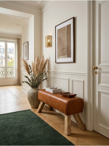 KADIMA DESIGN Sitzhocker | Holz, 90x30x43cm, Echtleder, Springbock