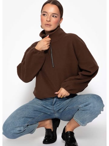 SASSYCLASSY Oversize Fleece Sweatshirt mit Reißverschluss in Braun