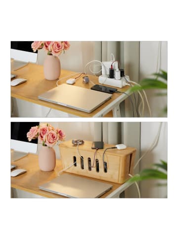 relaxdays Kabelbox in Natur - (B)44 x (H)16,5 x (T)16 cm