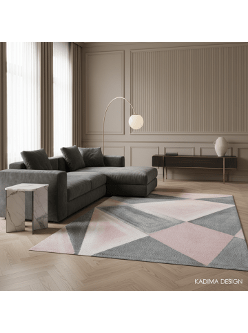 KADIMA DESIGN Teppich Kurzflor Waschbar Geometrisch ANDALO Strapazierfähig OEKO-TEX in Pink