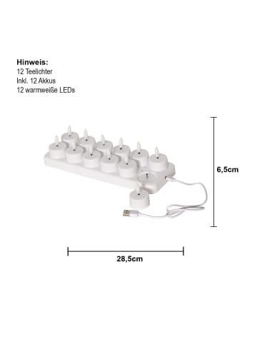 STAR Trading LED Teelichter ,Flamme Charge mit Ladestation, 12er Set, USB, warmwei