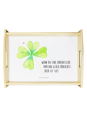 Mr. & Mrs. Panda Servierplatte Holz Blume Kleeblatt mit Spruch in Weiß