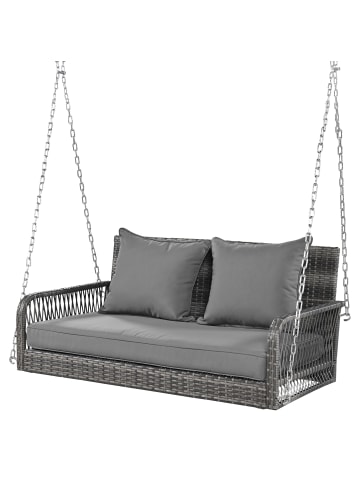 ABRIHOME Hollywoodschaukel in Grau Rattan mit grauen Kissen 2 Sitze