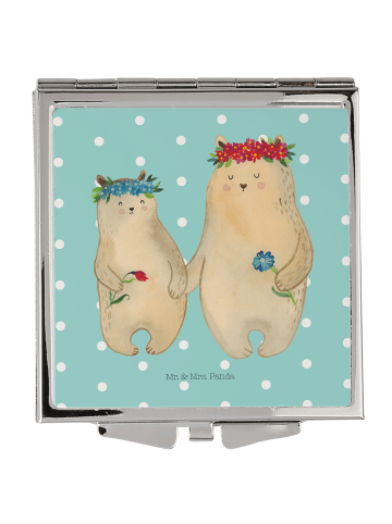 Mr. & Mrs. Panda Kleiner Spiegel Bären mit Blumenkranz ohne Spruch in Türkis Pastell
