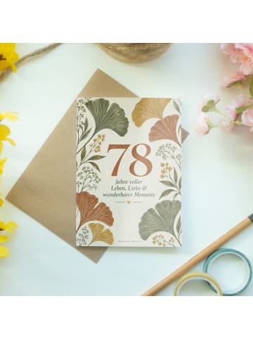 Geburtstagskarte 78. Geburtstag Blätter elegant... in Weiß