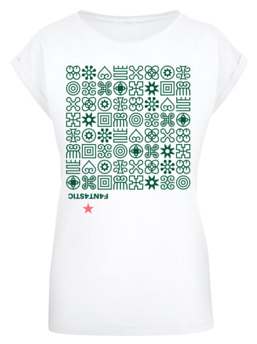F4NT4STIC T-Shirt Muster Grün Symbole in weiß