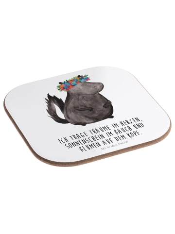 Mr. & Mrs. Panda Glas-Untersetzer Stinktier  mit Spruch in Weiß