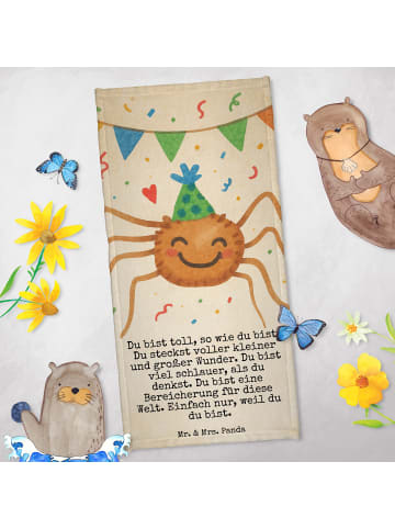 Mr. & Mrs. Panda Badehandtuch Spinne Agathe Party Design mit Spruch in Gelb Pastell