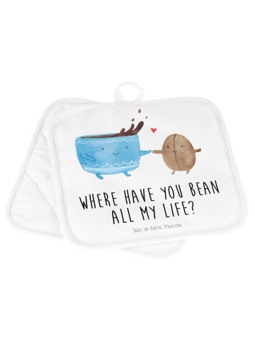 Mr. & Mrs. Panda Topflappen Kaffee Bohne mit Spruch in Weiß