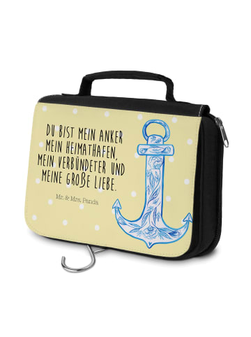 Mr. & Mrs. Panda Kosmetiktasche Anker Blau mit Spruch in Gelb Pastell