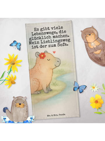 Mr. & Mrs. Panda Badehandtuch Capybara Blume Design mit Spruch in Weiß