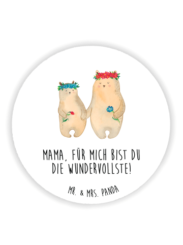 Mr. & Mrs. Panda Rund Magnet Bären mit Blumenkranz mit Spruch in Weiß