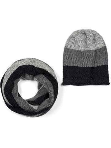 styleBREAKER Strick Loop und Beanie Set in Grau-Schwarz