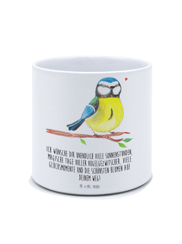 Mr. & Mrs. Panda XL Blumentopf Vogel Blaumeise mit Spruch in Weiß