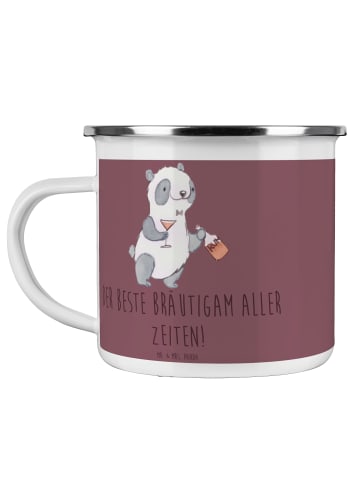 Mr. & Mrs. Panda Camping Emaille Tasse Bester Bräutigam mit Spruch in Kaffa Coffee