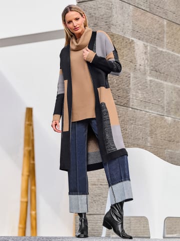 Heine Strickmantel in schwarz-camel-gemustert