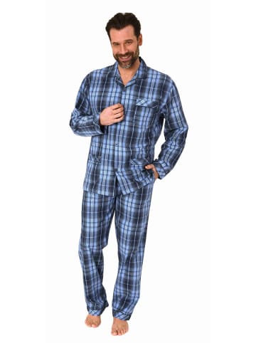 NORMANN langarm Schlafanzug Pyjama gewebt zum Knöpfen - 80152 in blau