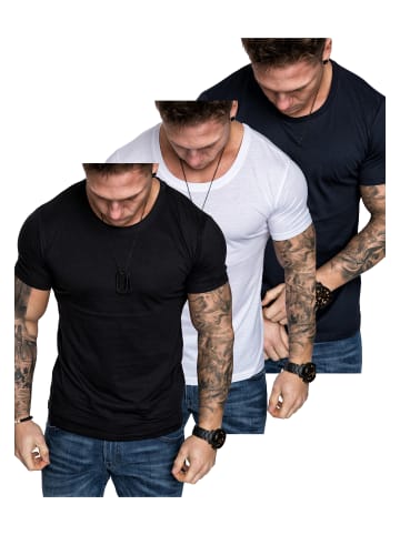 Amaci&Sons 3er-Pack T-Shirts 3. LANCASTER in (Navyblau + Weiß + Schwarz)