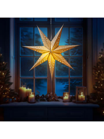 MARELIDA LED Papierstern Samtstern Weihnachtsstern D: 58cm in creme