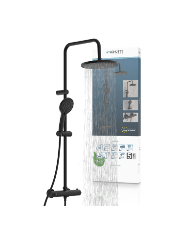 Franz Joseph Schütte ADRIA Überkopfbrause-Set, Schwarz matt, mit Thermostatarmatur