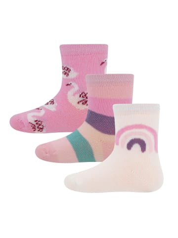 ewers 2er-Set Socken 3er Pack Regenbogen/Ringel/Schwan in rose-latte