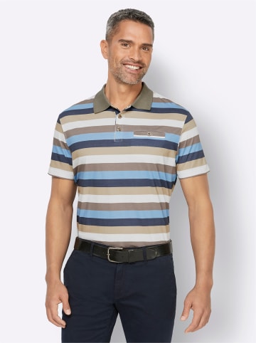 Sieh an! Poloshirt in taupe-beige-eisblau-gestreift