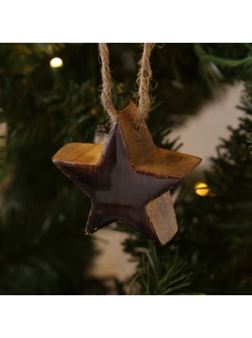 MARELIDA Baumschmuck Stern Holz Anhänger mit Kordel H: 5,5cm in schwarz