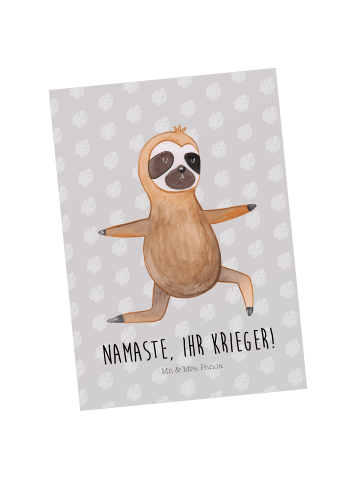 Mr. & Mrs. Panda Postkarte Faultier Yoga mit Spruch in Grau Pastell