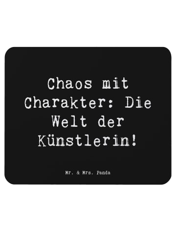 Mr. & Mrs. Panda Mauspad Klein Spruch Künstlerin Chaos mit Spruch in Schwarz