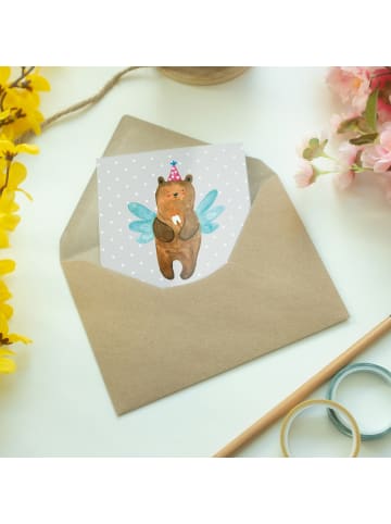 Mr. & Mrs. Panda babykarte Bär Zahnfee mit Spruch in Grau Pastell