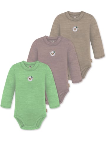 Normani Outdoor Sports 3er Pack Baby Merino Langarmbody Tuai in Beige/Rosa/Grün