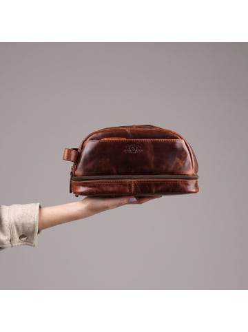 SID & VAIN Leder-Kulturtasche echt Leder Kulturtasche groß | Ledertasche braun ALEX in braun