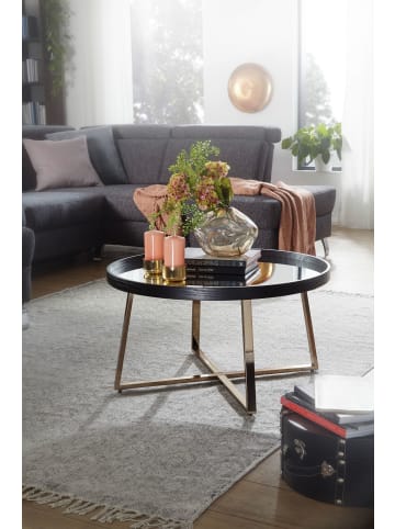 KADIMA DESIGN Design Couchtisch Rund Ø 78 cm Dunkel-Gold mit Spiegel Glasplatte