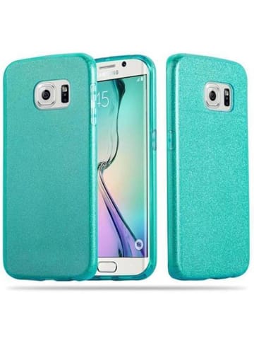 cadorabo Hülle für Samsung Galaxy S6 EDGE Glitzer Design in STERNENSTAUB TÜRKIS