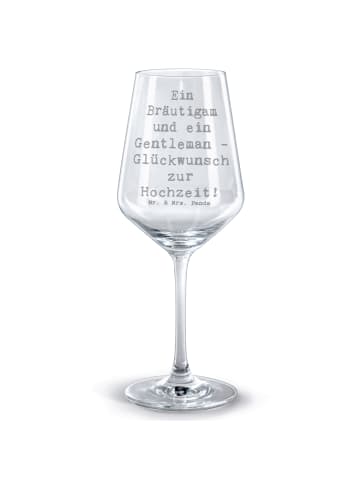 Mr. & Mrs. Panda Glas Rotwein Spruch Bräutigam Gentleman mit Spruch in Transparent