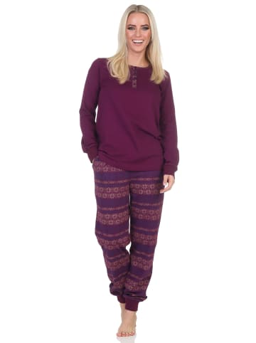NORMANN Langarm Schlafanzug Pyjama Bündchen Ethnolook - 87075 in beere