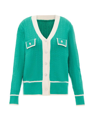 faina Cardigan in Grün Wollweiss Stickerei