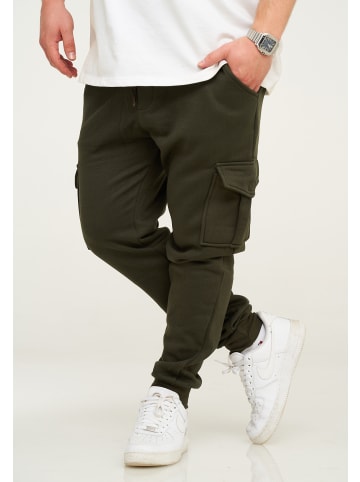 behype Jogginghose - BHPIURA Lange Sporthose Trainingshose mit Cargotaschen in Khaki