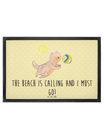Mr. & Mrs. Panda Fußabtreter Sommer Meer Strand mit Spruch in Gelb Pastell