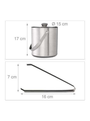 relaxdays Eisbehälter mit Eiszange in Silber - 1,5 Liter