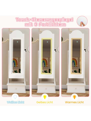 COSTWAY Kinder Schmuckschrank mit Beleuchtung abschließbar in Weiß