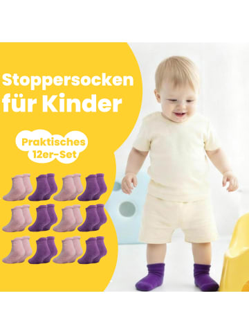Yalion 12 Paar rutschfeste Socken, Wildlederoptik, rosa/lila