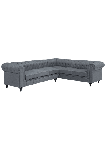 Beliani Ecksofa CHESTERFIELD in Grau/Braun - (W) 280 x (H) 77 x (L) 85 cm linksseitig