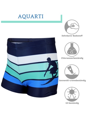 Aquarti Jungen Badehose Gestreift mit Motiven in grün/weiß