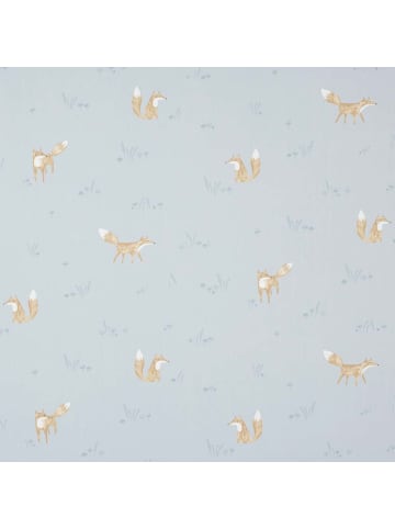 Casadeco My Little World Stoff Füchse braun auf hellblau