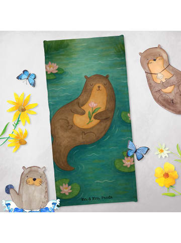 Mr. & Mrs. Panda Badhandtuch Otter Seerose Design ohne Spruch in Weiß