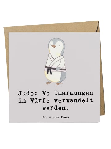 Mr. & Mrs. Panda Glückwunschkarte Judo Umarmungen mit Spruch in Grau Pastell