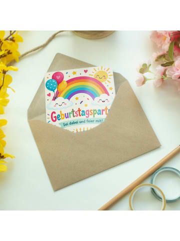 Mr. & Mrs. Panda Geburtstagskarte Regenbogen-Geburtstagseinladun... in Weiß