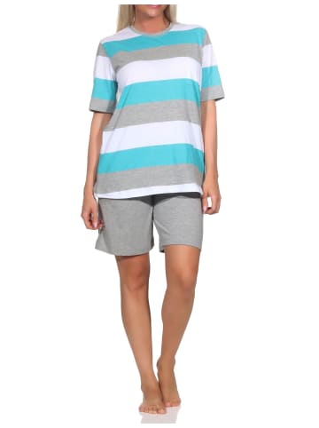 NORMANN kurzarm Shorty Schlafanzug Blockstreifen in grün