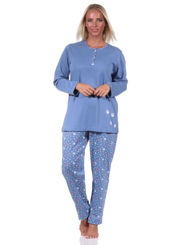 NORMANN Pyjama langarm Schlafanzug Kuschel interlock Tier - 69521 in blau